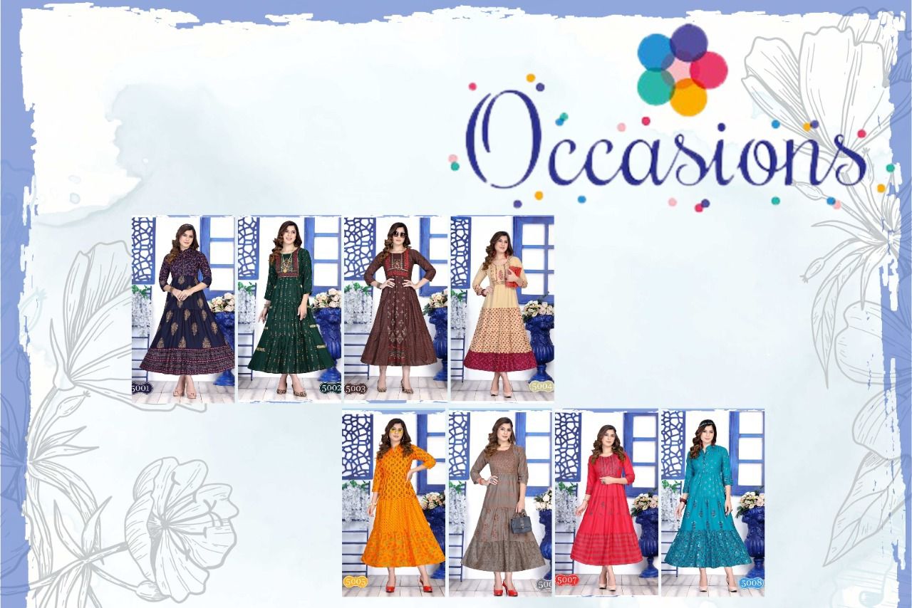 Golden Occasions 1 Rayon Designer Fancy Long Kurti Collection
